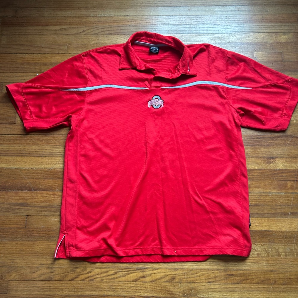 Ohio State Buckeyes Polo Shirt Mens Large Red Gray Nike Team Golf NCAA Logo Vtg